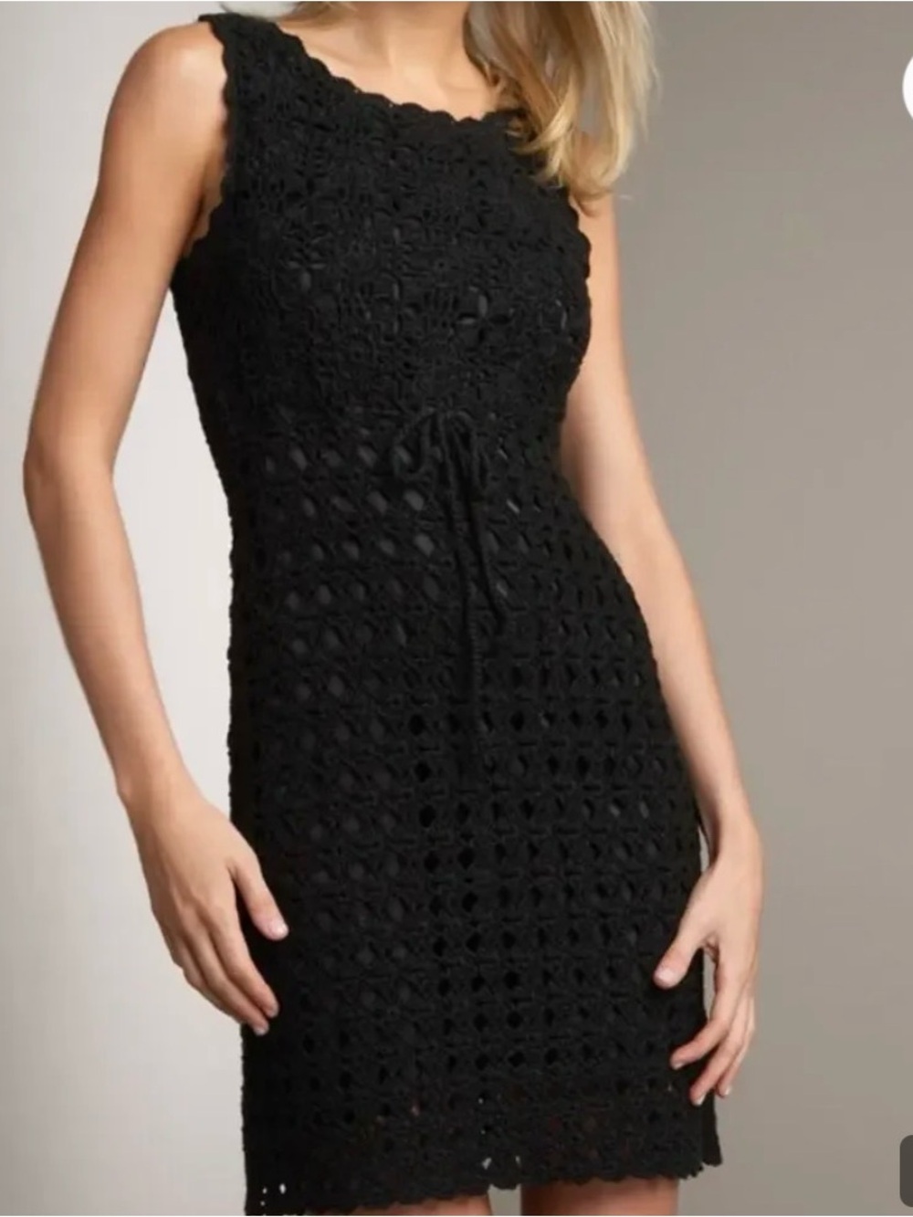 Diane Von Furstenburg Black Crochet Sleeveless Dress - Classic Women's Dress